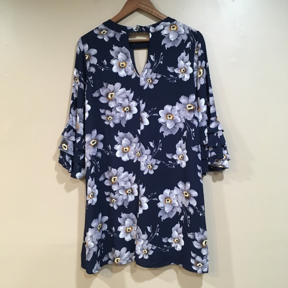Jodifl Dark Floral Bell Sleeve Mini Dress Womens S Navy Whimsigoth Cottage Boho - Picture 6 of 11